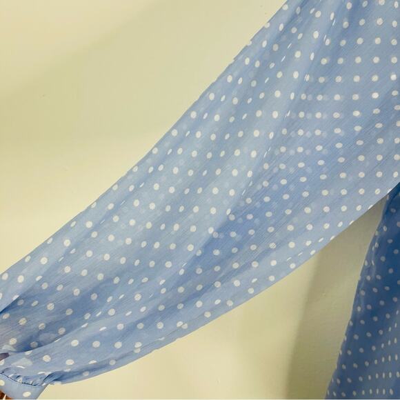 Talbots blue white polka dot preppy chiffon puff balloon sleeve top medium - Picture 5 of 7